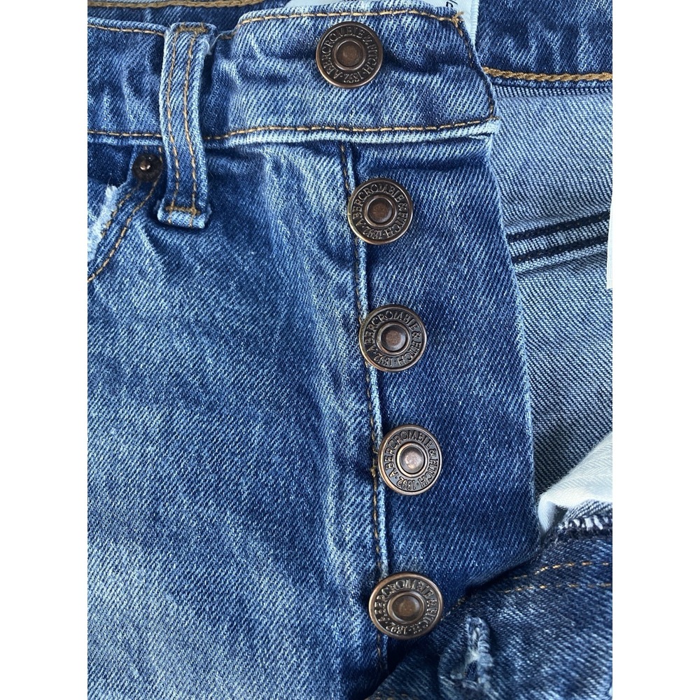 Abercrombie Curve Love Hi Rise Mom Shorts 25 0 Blue Denim Button Fly Distressed - Picture 6 of 11